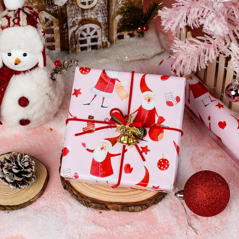 Yarcony Santa Claus Christmas Wrapping Paper Roll, Pink Christmas Gift Wrap, Reversible Chic Girly Santa, Ornament Gift Wrapping Paper for Holiday, Gift Packaging, Craft (17 Inch X 33 Feet) - Image 5